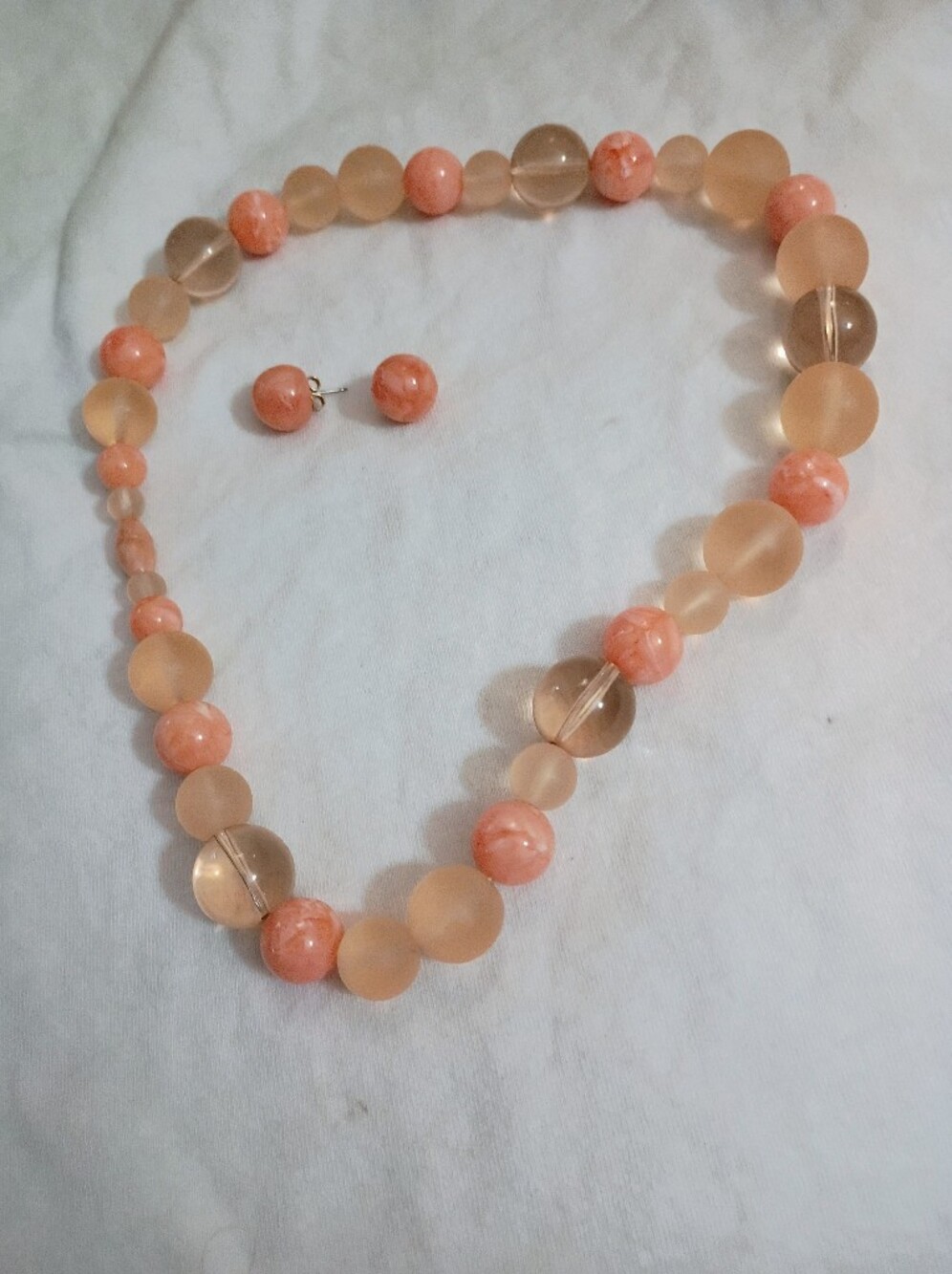 Peach Beaded Necklace and Earring Set - Women Jewelry